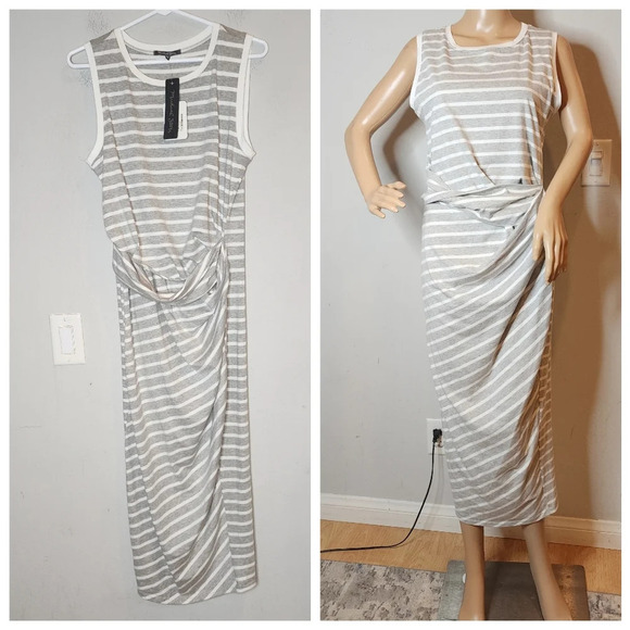 Michael Stars Dresses & Skirts - NWT Michael Stars Grey White Stripe Twist Front Sleeveless Midi Maxi Dress Sz M.
